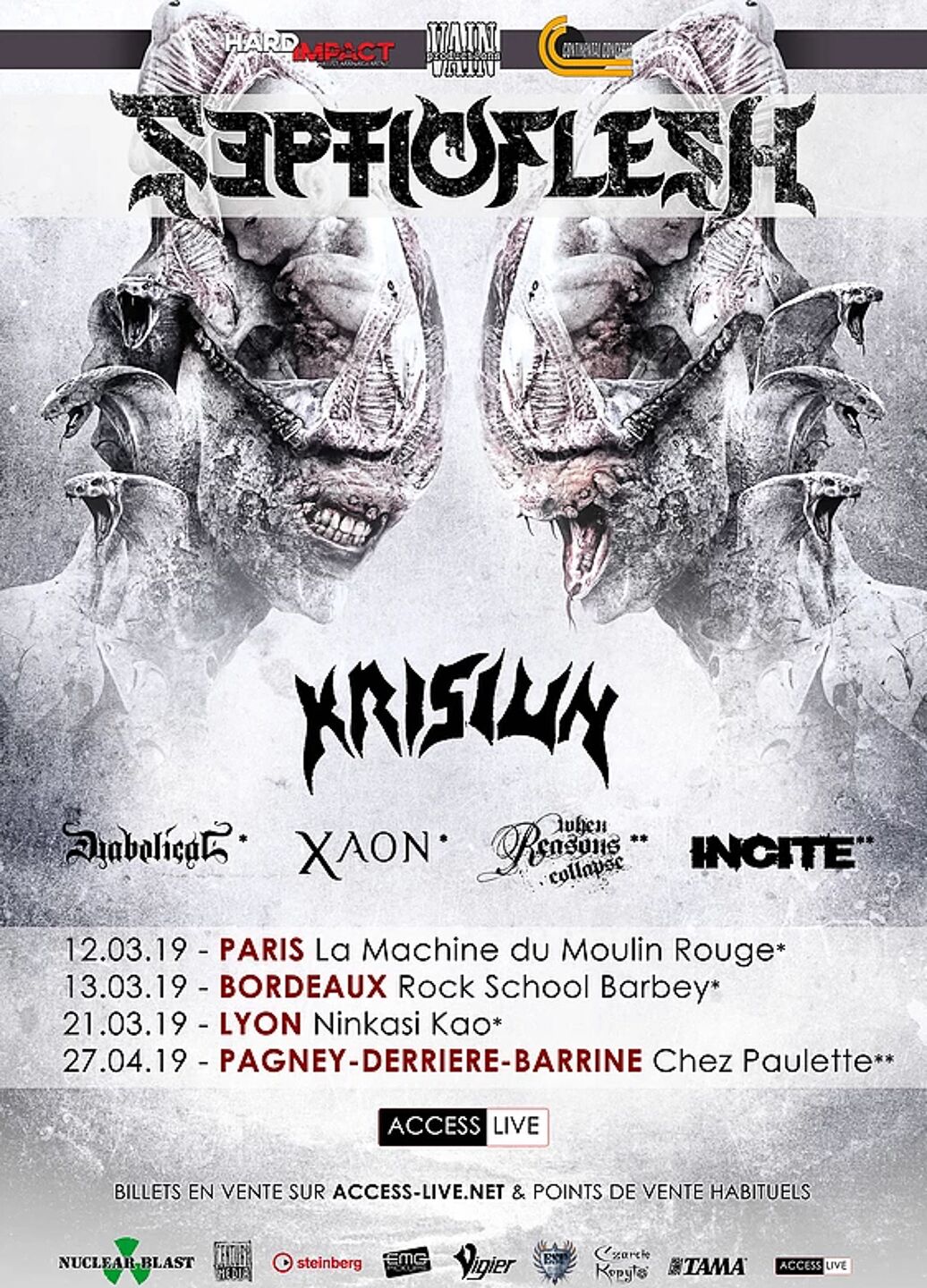 [SEPTICFLESH, KRISIUN, DIABOLICAL, XAON] En tournée Française ce printemps.