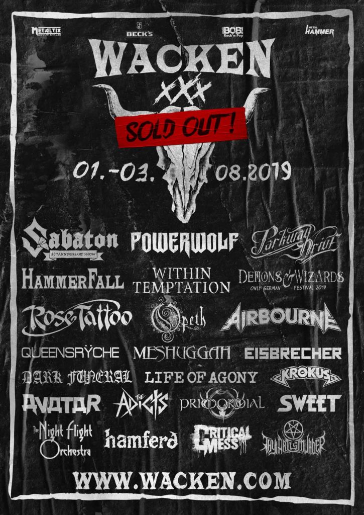 Wacken Open Air 2019 poster mis à jour en septembre